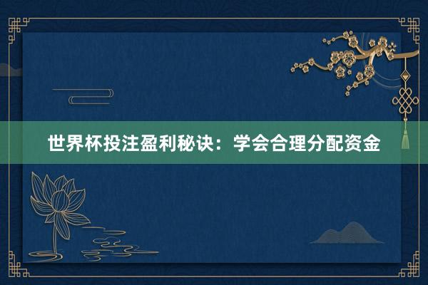 世界杯投注盈利秘诀：学会合理分配资金