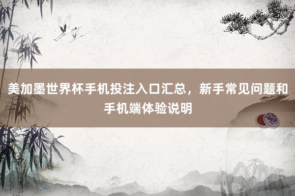 美加墨世界杯手机投注入口汇总，新手常见问题和手机端体验说明